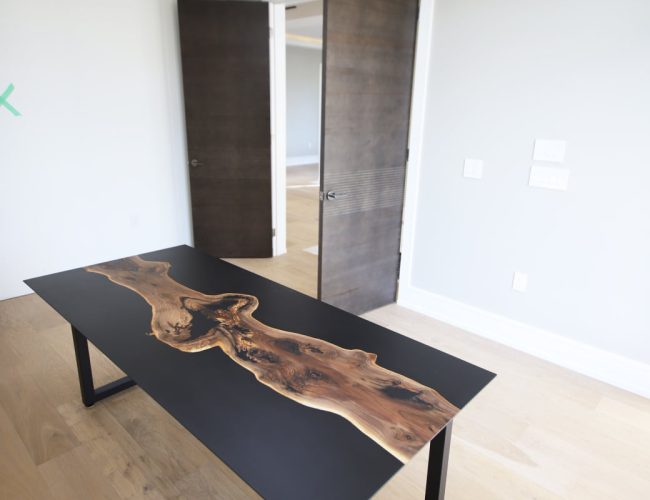 Matte Black Epoxy Desk with Live Edge Slab