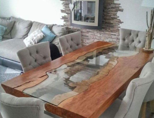 6 Seater Live Edge Table With Glass Top