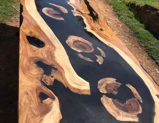 Live Edge Tree Trunk Dinning Table With A Shiny Top