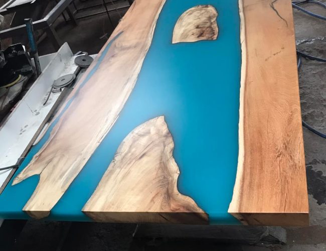 The Live Edge Table with Blue Resin Top