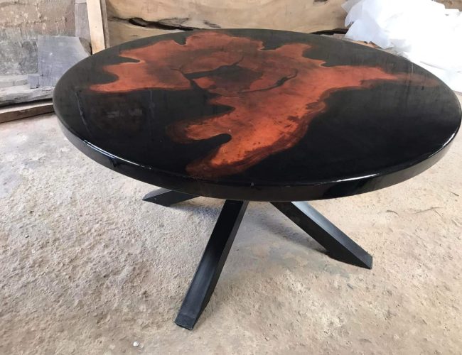 Round Black and Shiny Live Edge Coffee Table