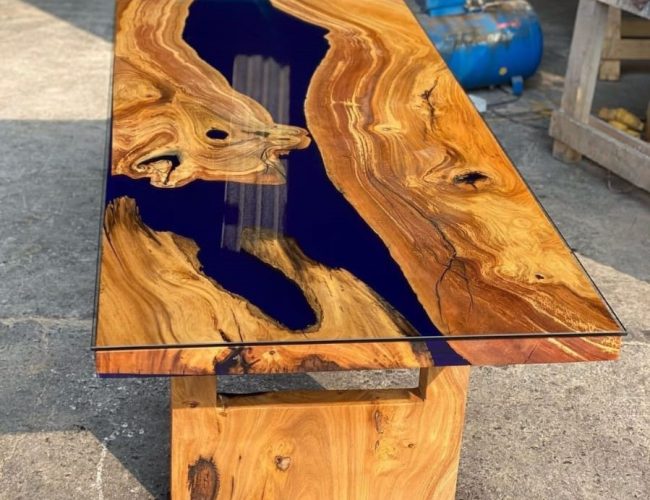 Pine Wood Live Edge Table with Glass Top