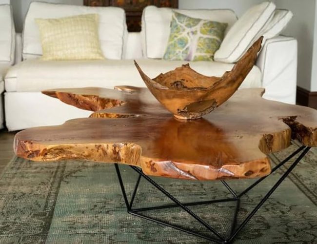 Thin ZigZagged Top Live Edge Table with Steel Legs