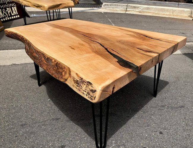 Simple Small Rectangular Live Edge Coffee Table with Steel Legs